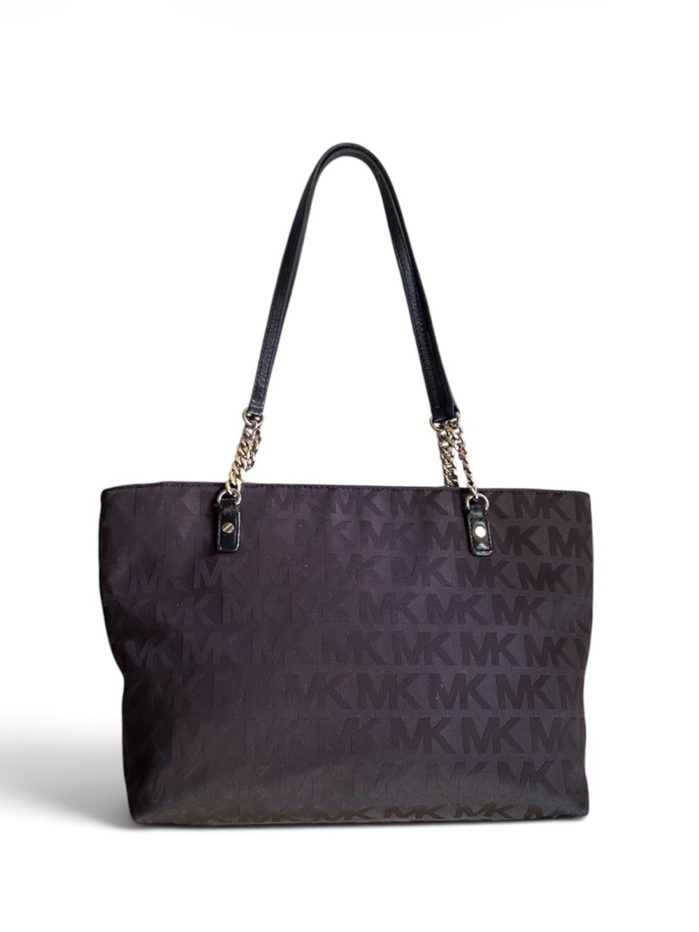 Michael Kors Medium Black Monogram Canvas Tote Bag w/Chain Strap Handles - Picture 2 of 10